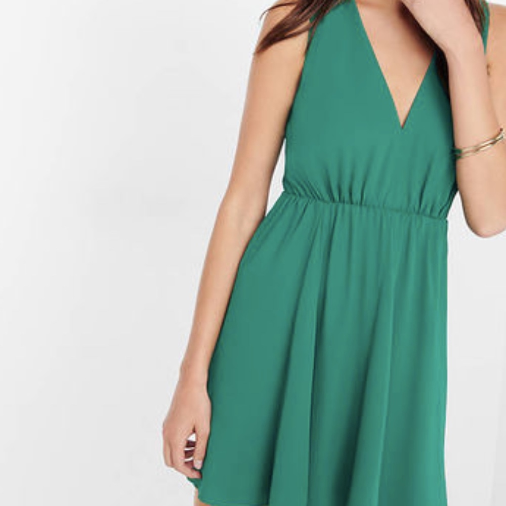 Express green open back elastic dress